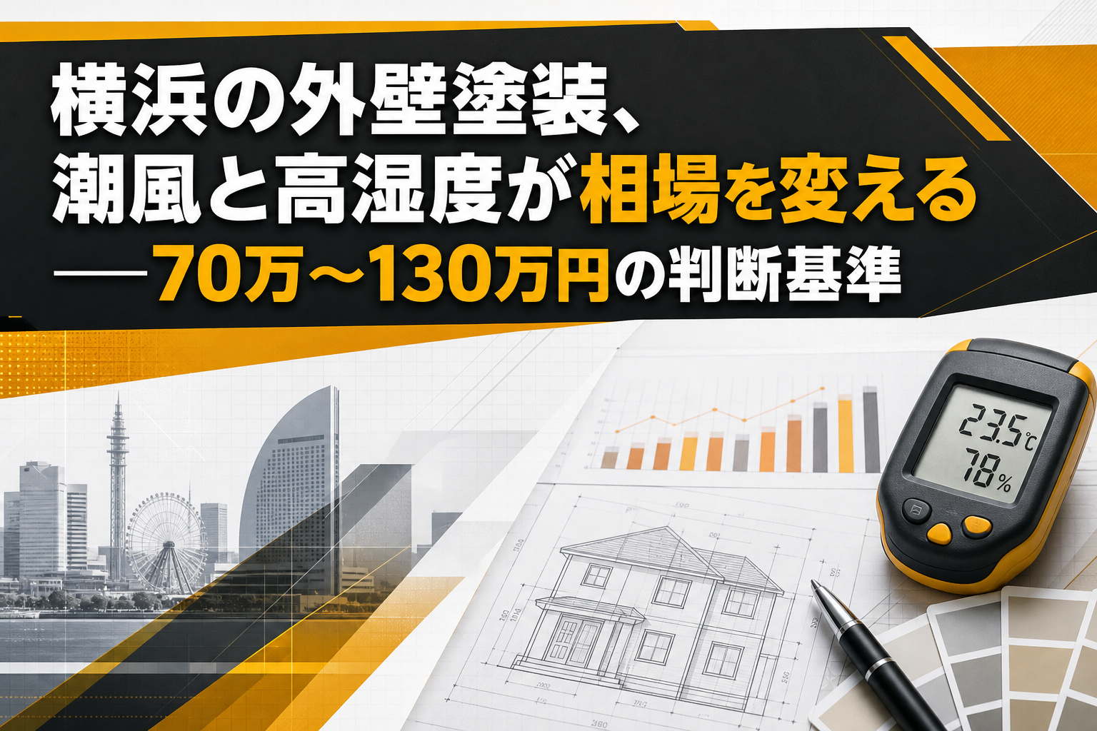 横浜の外壁塗装、潮風と高湿度が相場を変える——70万〜130万円の判断基準