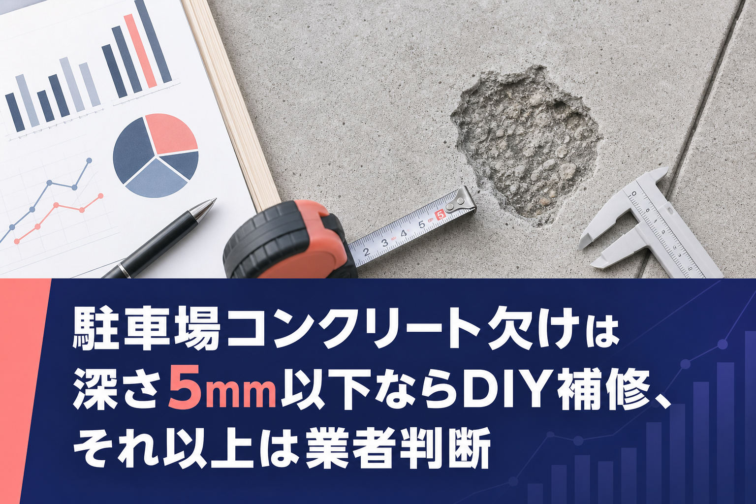 駐車場コンクリート欠けは深さ5mm以下ならDIY補修、それ以上は業者判断