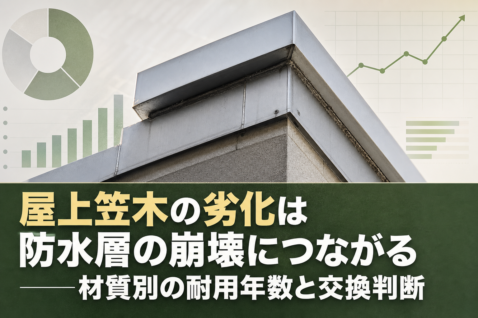 屋上笠木の劣化は防水層の崩壊につながる——材質別の耐用年数と交換判断