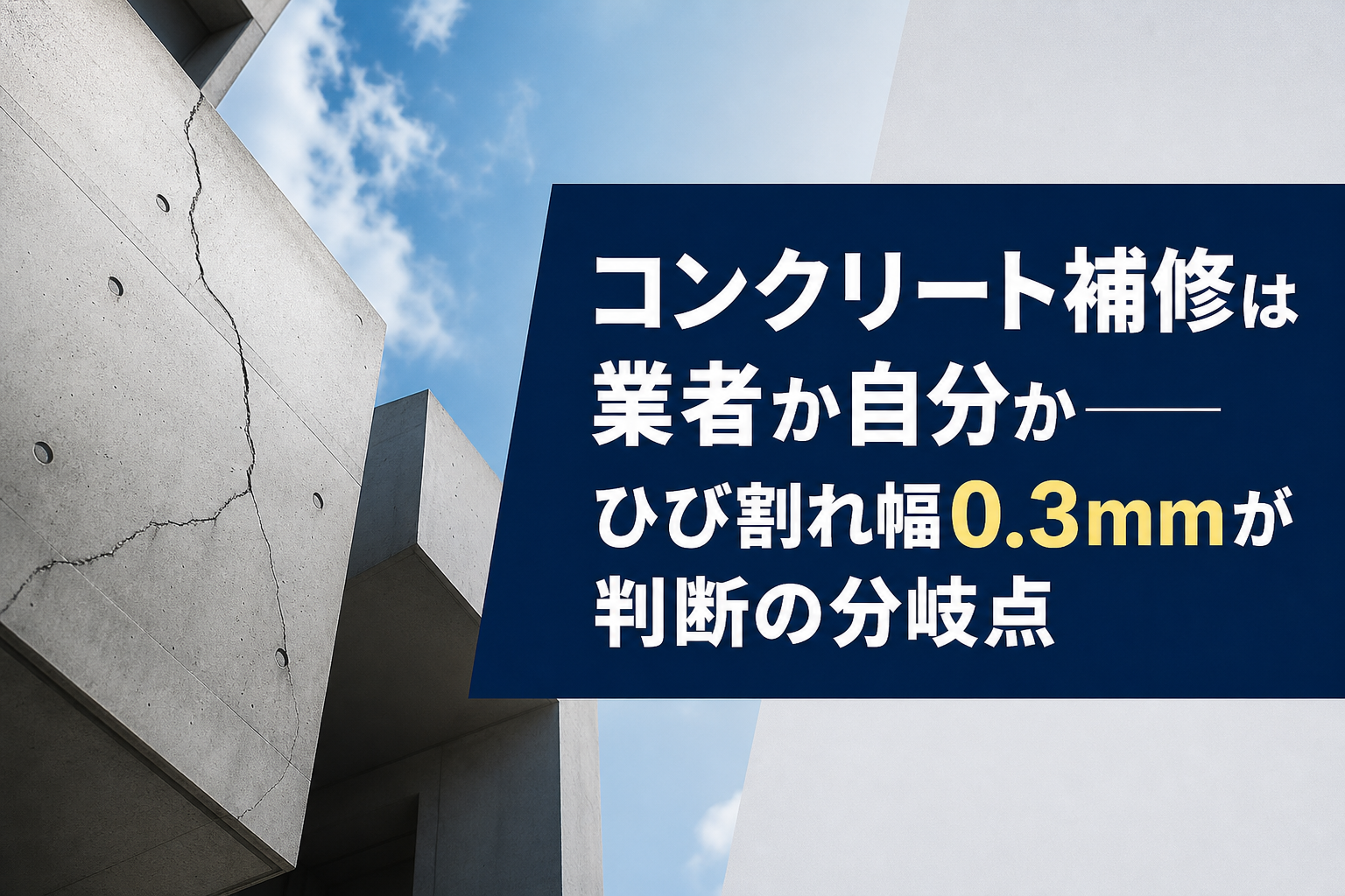 コンクリート補修は業者か自分か——ひび割れ幅0.3mmが判断の分岐点